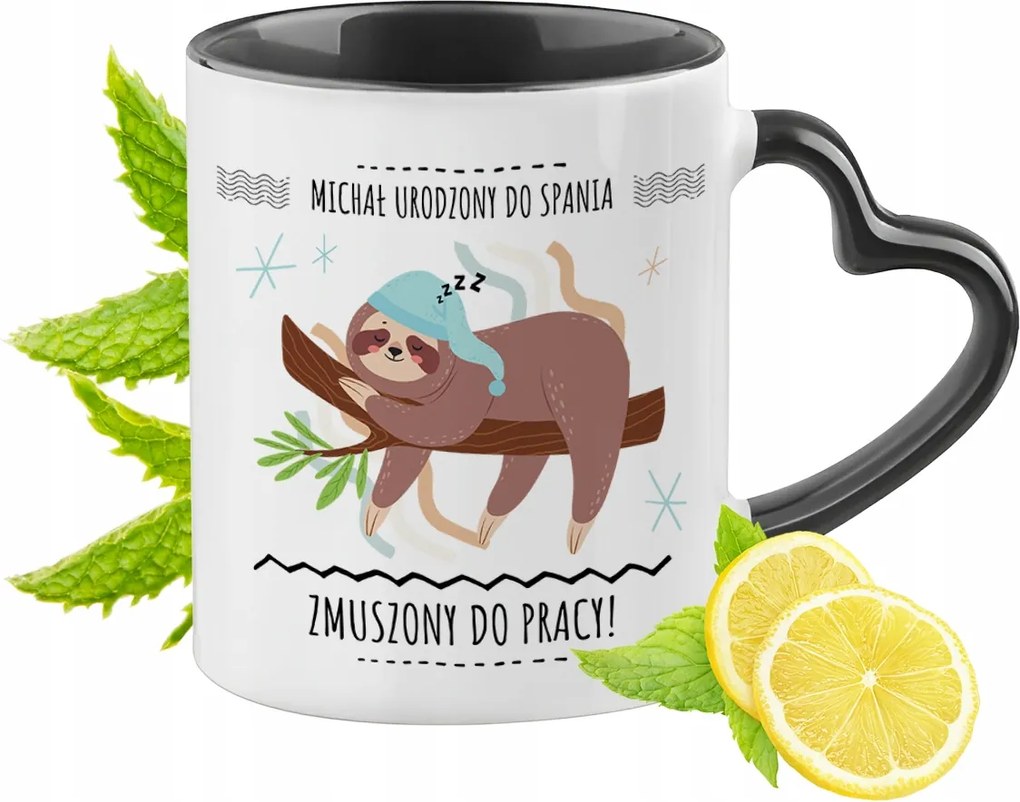 Mihálynak Fekete Bögre Szív Alakú Füllel Ajándék Nyomtatott