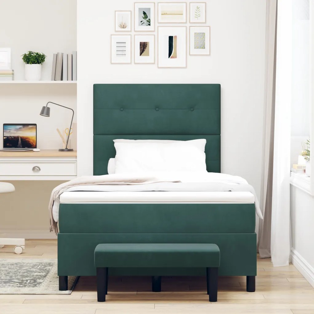 Boxspring Ágy matraccal és paddal Sötét Zöld 120x200 cm Bársony