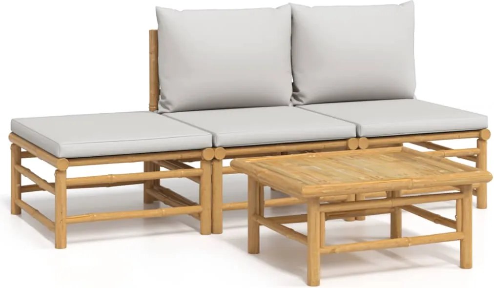 vidaXL 4 részes bambusz kerti ülőgarnitúra világosszürke párnákkal