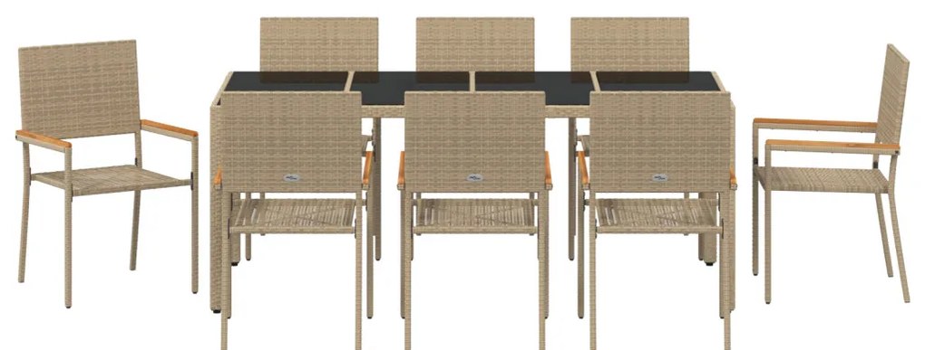 Kert étkező szett 9 pcs Bézs 190 x 90 x 75 cm polirattan