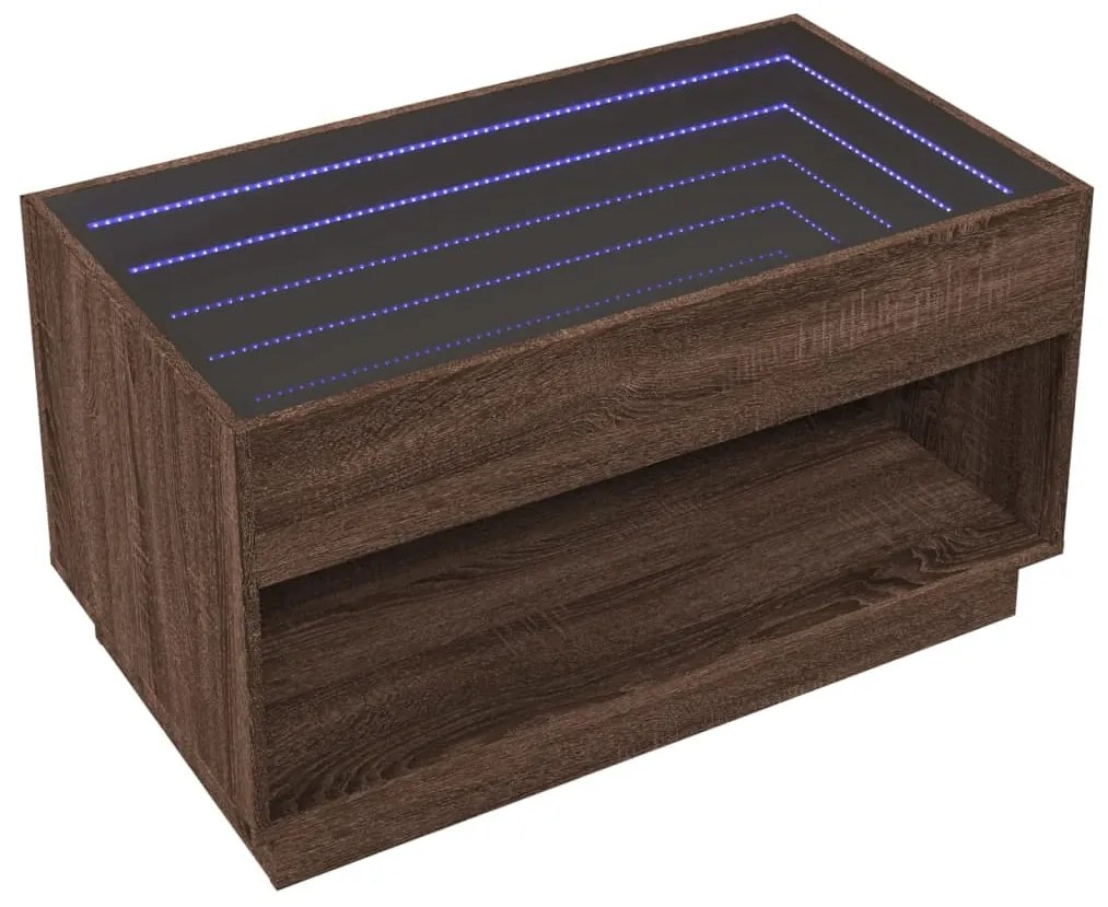 Barna tölgy végtelen hatású LED-es dohányzóasztal 90x50x50 cm
