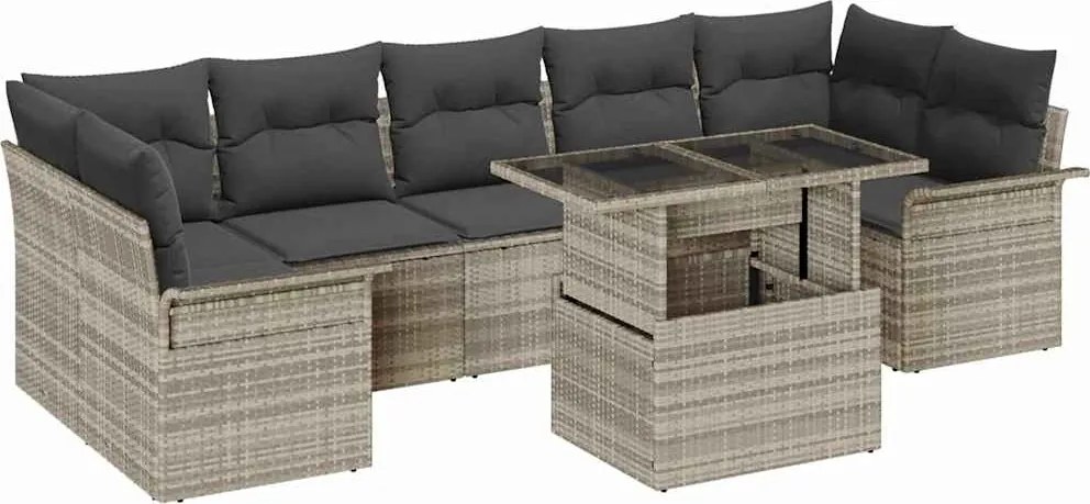 vidaXL Kerti Kanapé Szett párnával 8 pcs Világosszürke polirattan