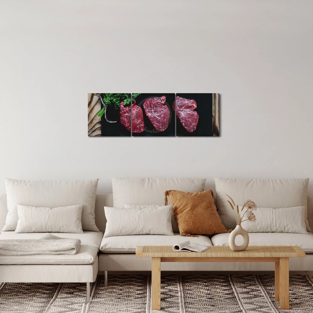 Hús képe egy tányéron (órával) (90x30 cm)