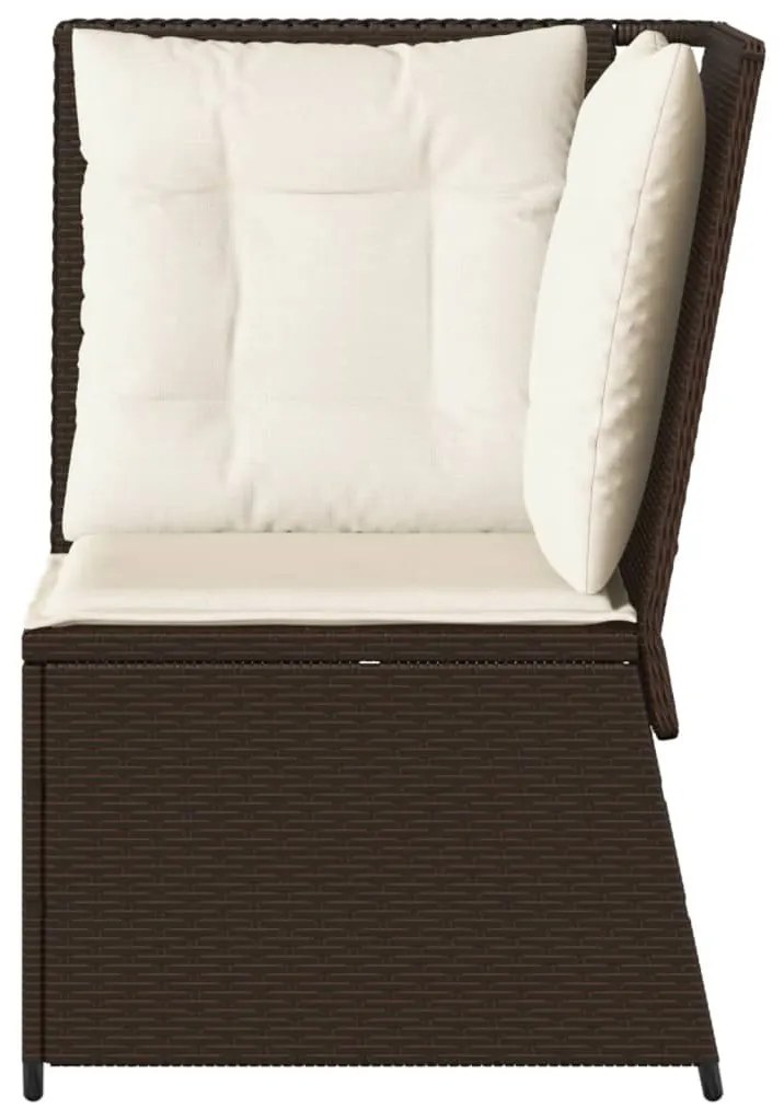 Barna polyrattan kerti sarokkanapé párnákkal