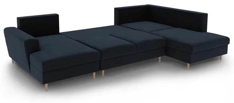 Sötétkék bársony kinyitható tárolóhelyes sarokkanapé (jobb oldali-U alakú) Kyoto – Cosmopolitan Design