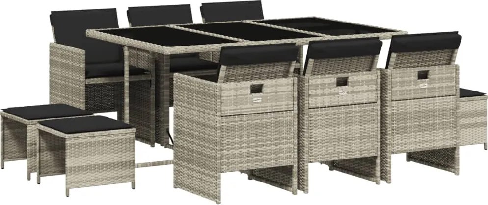 vidaXL 11 részes világosszürke polyrattan kerti ülőgarnitúra párnákkal