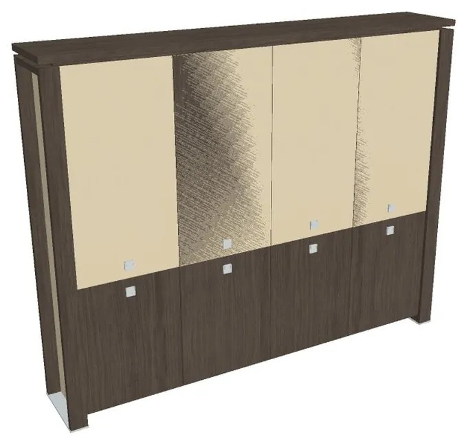 Verno+ S magas szekrény 260 x 46 x 210 cm, kombinált ajtó, antracit tölgy / vanília