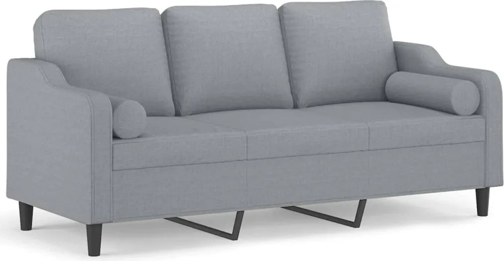 vidaXL 3 személyes világosszürke szövet kanapé díszpárnákkal 180 cm