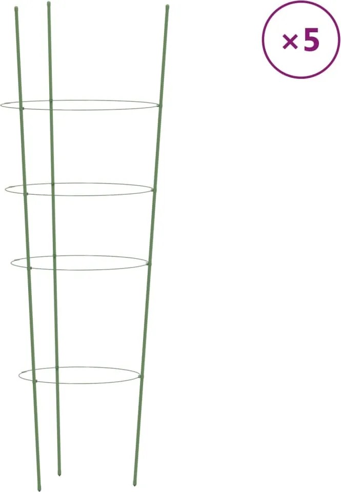 vidaXL 5 db zöld acél kerti növénytámasz 4 gyűrűvel 90 cm