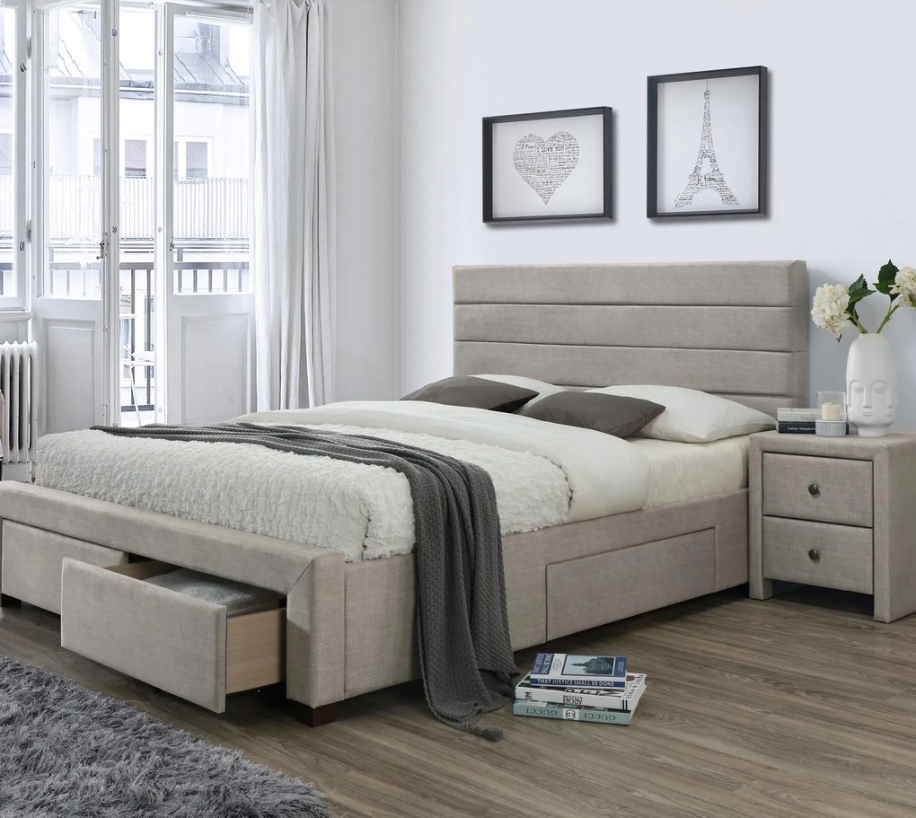 Franciaágy 160 cm Kohta (bézs) (ágyráccsal). 796750