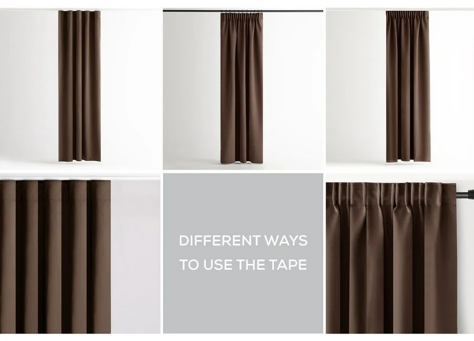 Restilo Blackout Oxford Pleat függöny, sötétbarna, 140 x 245 cm