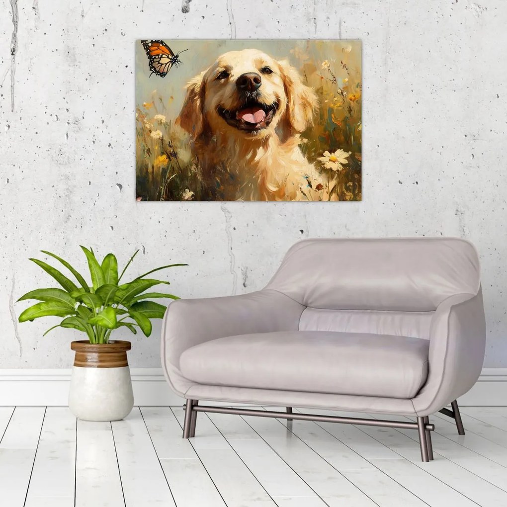 Üveg kép - Boldog kutyus (70x50 cm)