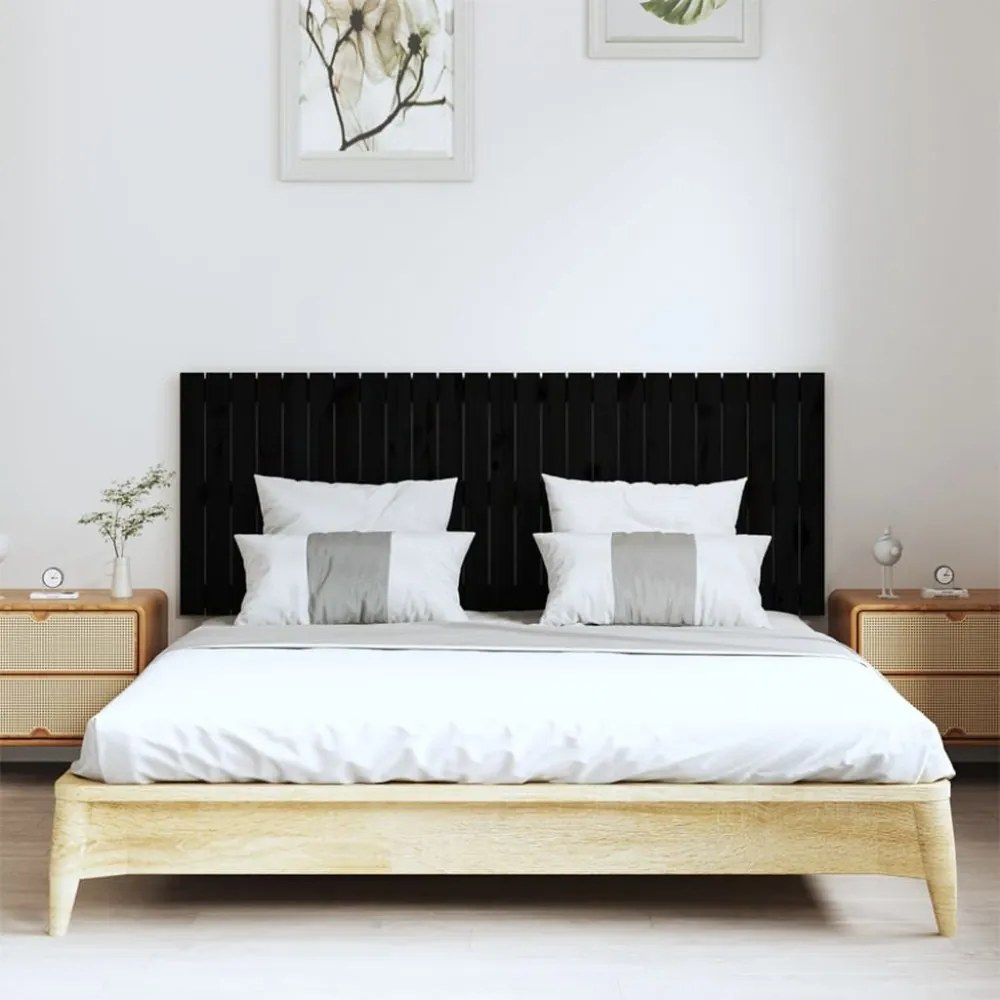 fekete tömör fenyőfa fali fejtámla 159,5 x 3 x 60 cm