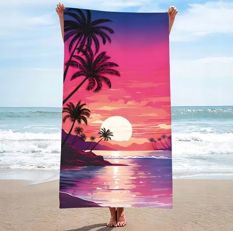 Strandtörölköző TAHITI 100x180 cm lila, 100% mikroszálas