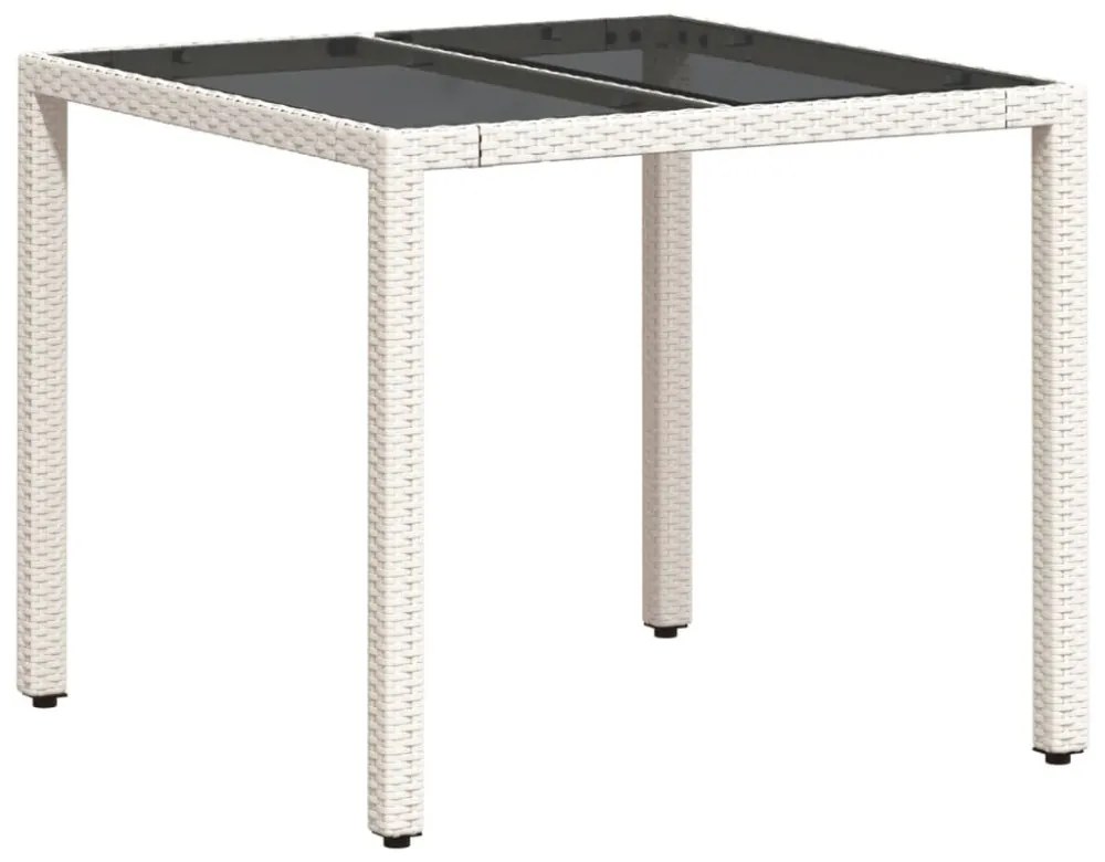 fehér polyrattan üveglapos kerti asztal 90 x 90 x 75 cm