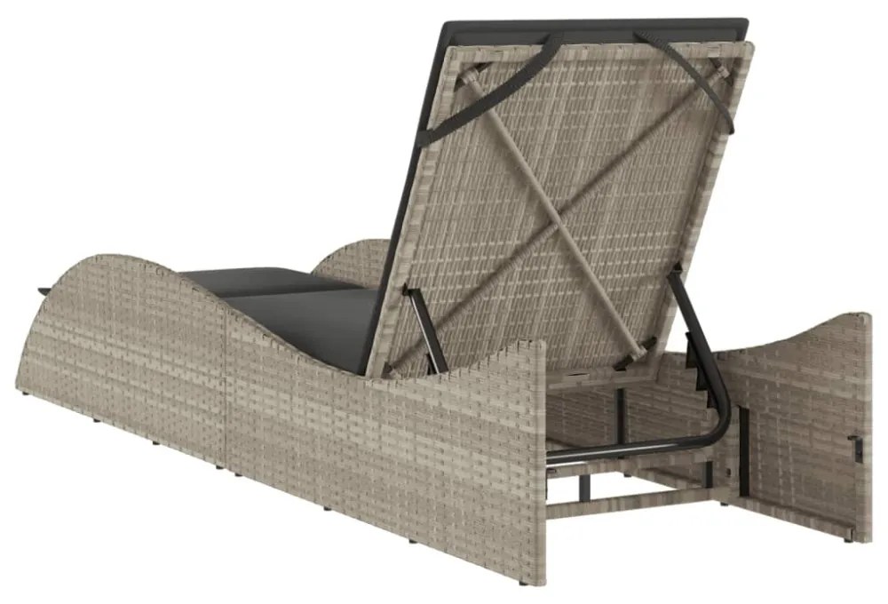 világosszürke polyrattan napozóágy párnával 60x205x73 cm