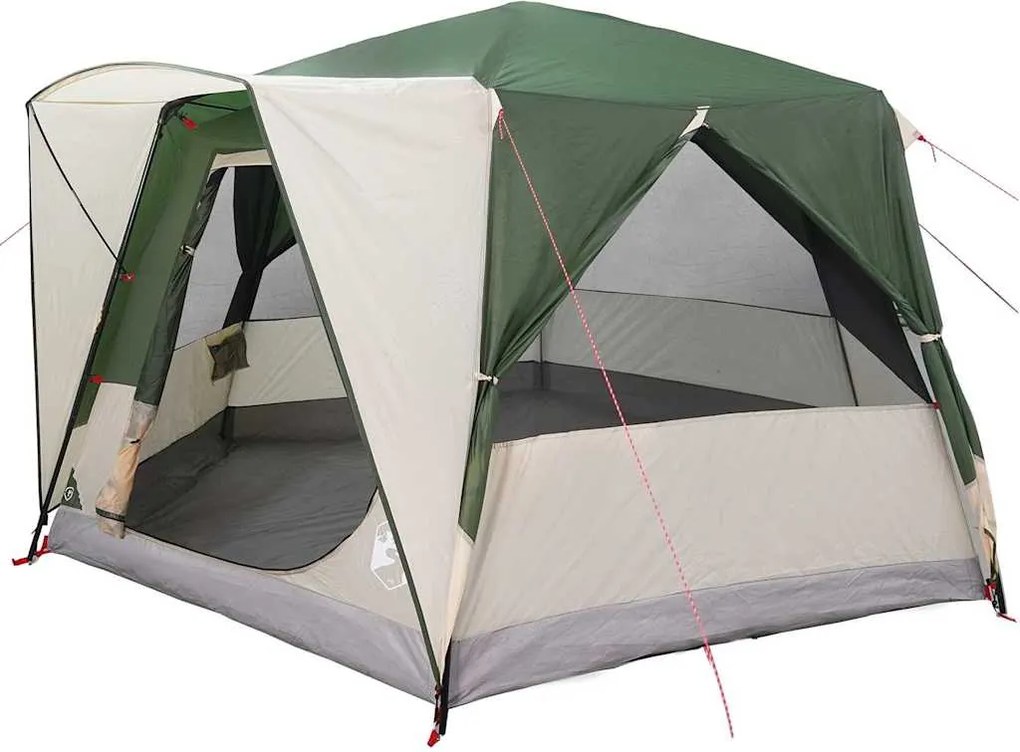 vidaXL Cabin Tent 5-Person tetővel Zöld és Fehér 333 x 317 x 194 cm