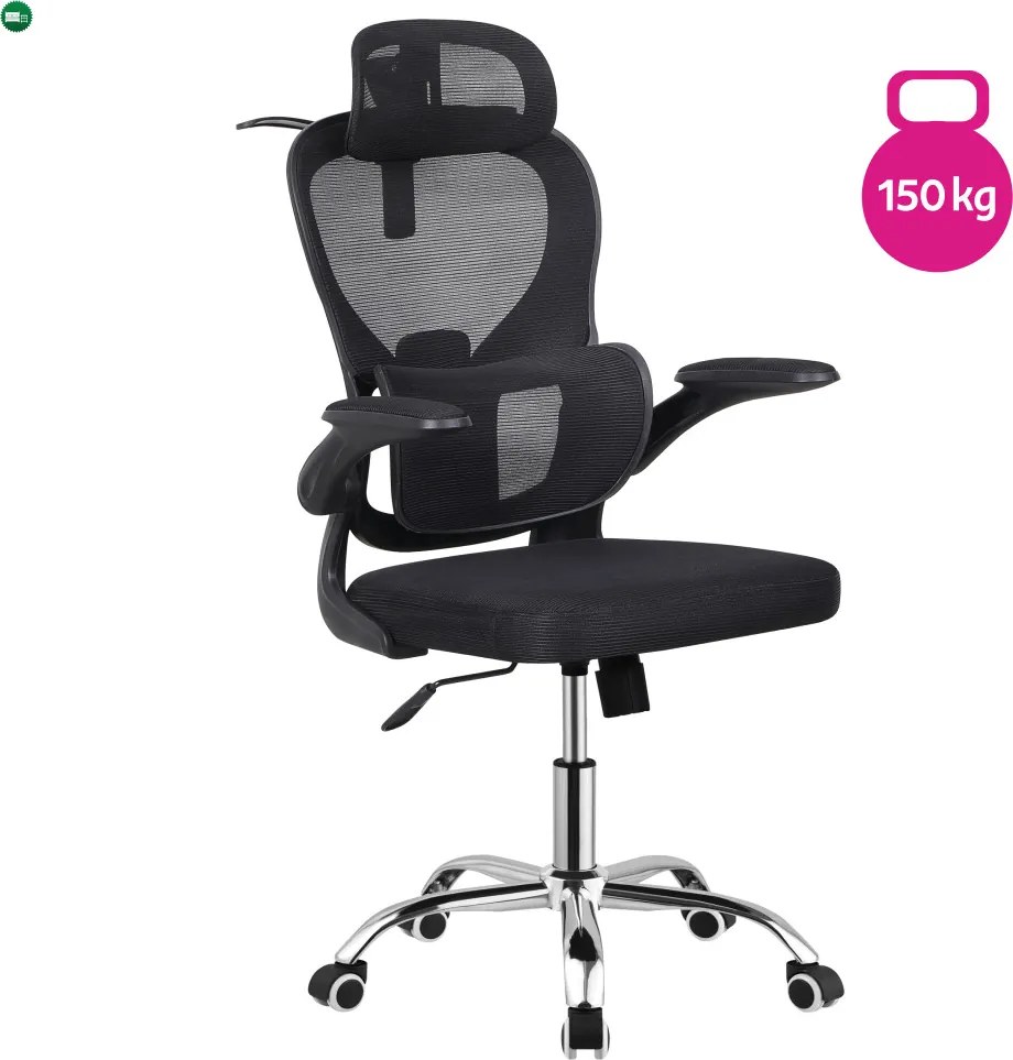 Irodai szék, fekete/króm, 150 kg teherbírás, GILON
