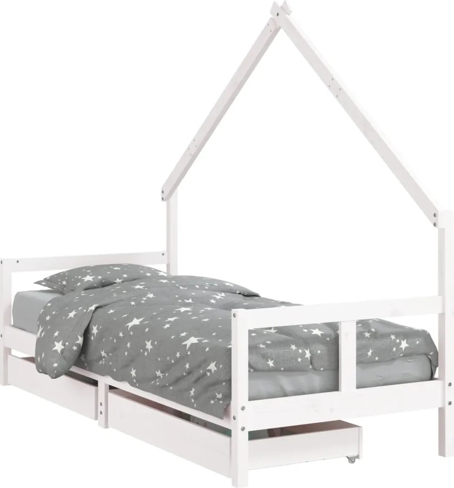 vidaXL fehér tömör fenyőfa gyerekágykeret fiókokkal 80 x 200 cm