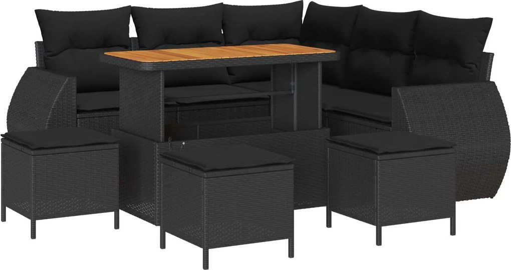 vidaXL Kerti Kanapé Szett 9 pcs Fekete polirattan