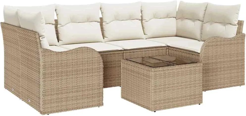 vidaXL Kerti Kanapé Szett párnával tárolóval 7 pcs Beige és krém