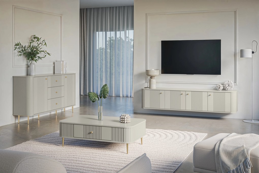 Vesper 4D fali TV szekrény 187 cm - kasmír / arany fogantyúk