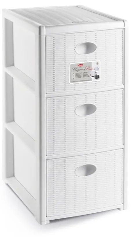 STEFANPLAST Elegance Slim műanyag tároló polc, 3 fiókos, fehér