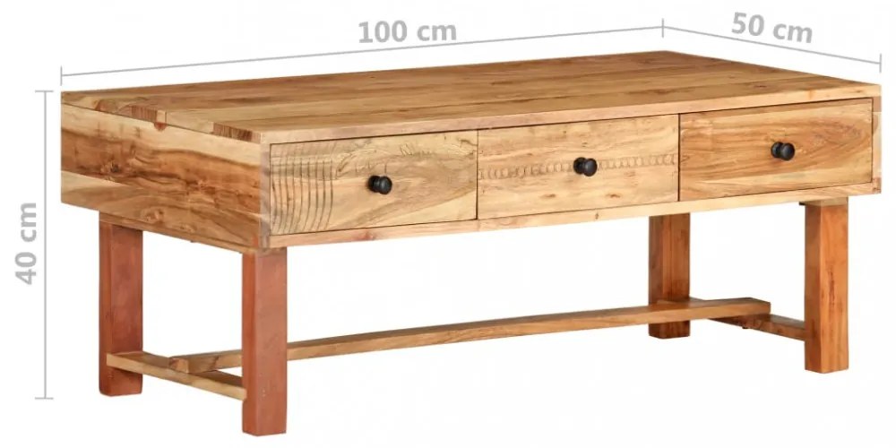 tömör akácfa dohányzóasztal 100 x 50 x 40 cm