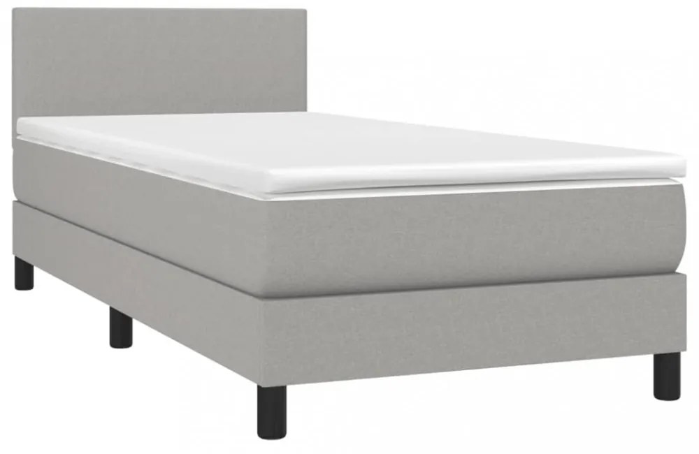 világosszürke szövet rugós és LED-es ágy matraccal 90x190 cm
