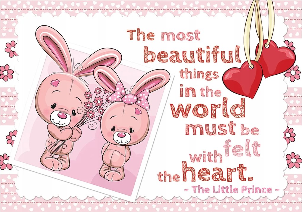 Fotótapéta Rózsaszín nyuszik Virágok Szívek Idézet 460x300 vinil +ragasztó