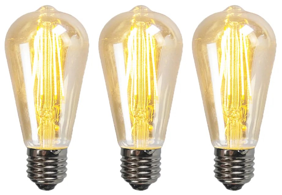 3 db E27 fényerőszabályozható LED izzó készlet ST64 arany 5W 450lm 2200K