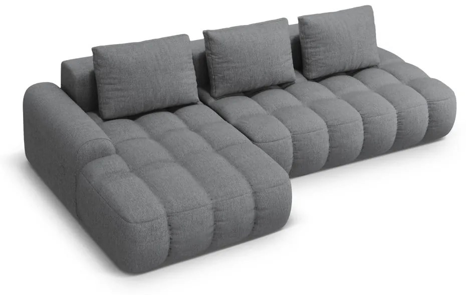 Szürke kinyitható-tárolóhelyes sarokkanapé (bal oldali-heverő résszel) Linz – Cosmopolitan Design