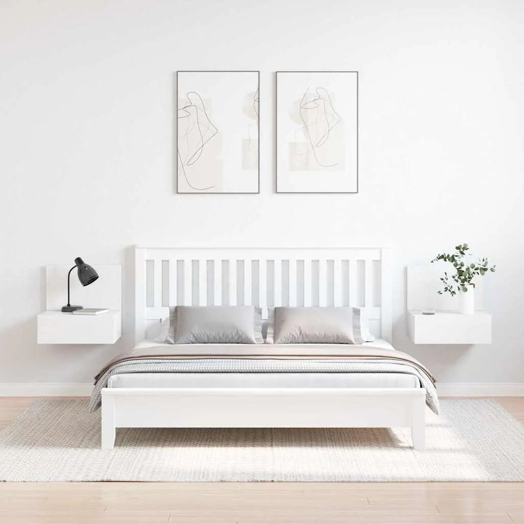 Éjjeli asztal 2 pcs Fehér 42 x 32.5 x 40 cm Tömör fenyőfa