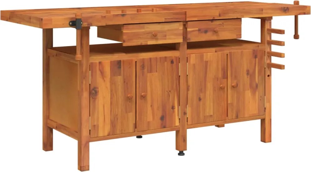 vidaXL tömör akácfa munkaasztal fiókokkal és satukkal 192 x 62 x 83 cm
