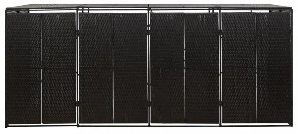 fekete polyrattan négyes kerekeskuka tárolófészer 274x80x117 cm