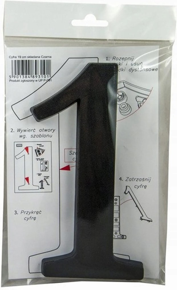 Számjegy 1 Fekete Házszám Ajtó Fal 19CM