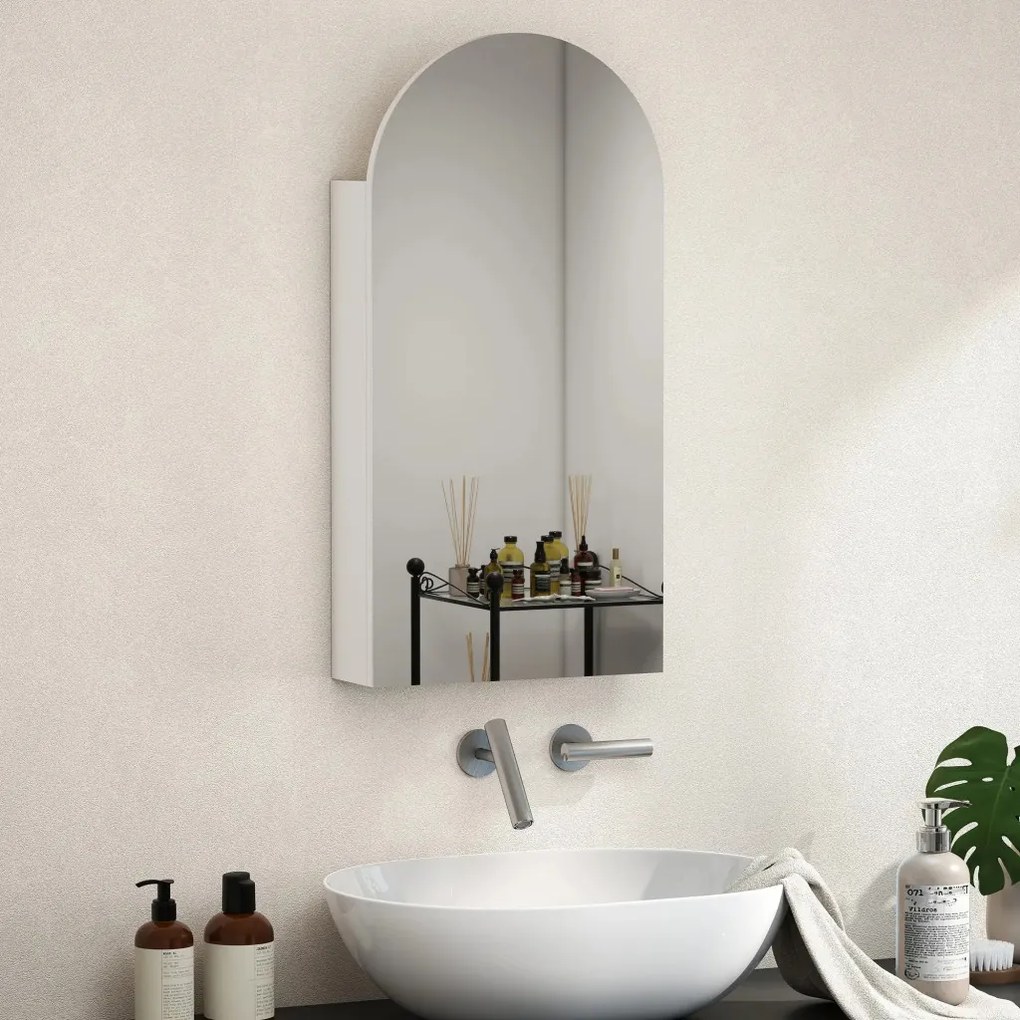HOMCOM Fürdőszobai tükör, ívelt tükörrel, állítható üvegpolcokkal, 40 x 12 x 80 cm, fehér
