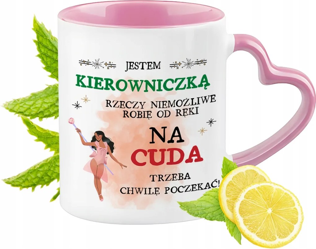 Vezetői bögre Rózsaszín, szív alakú füllel Kávé ajándék