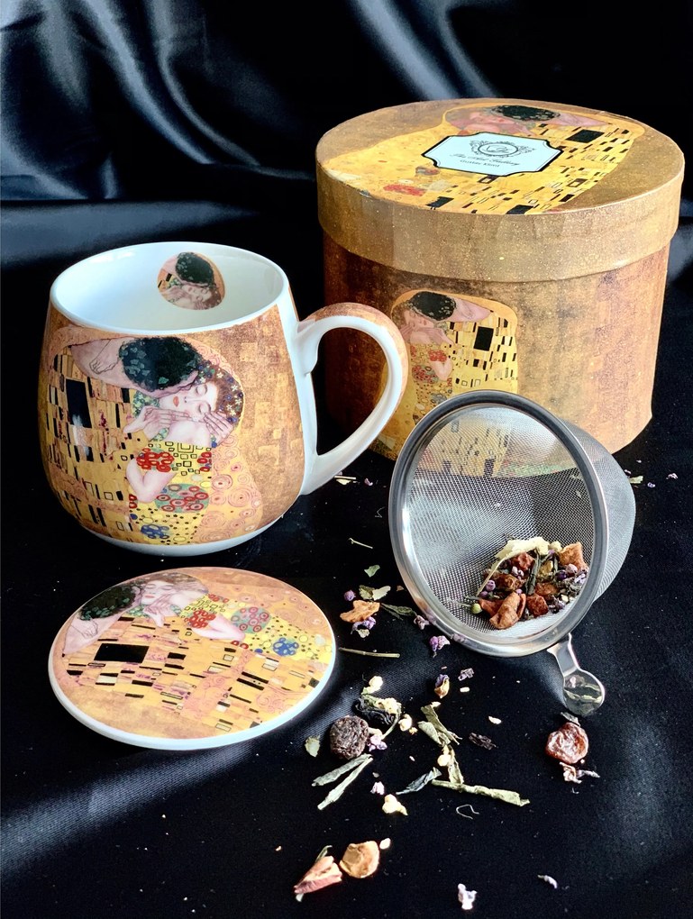 Klimt porcelán bögre szűrővel díszdobozban A Csók 430 ml