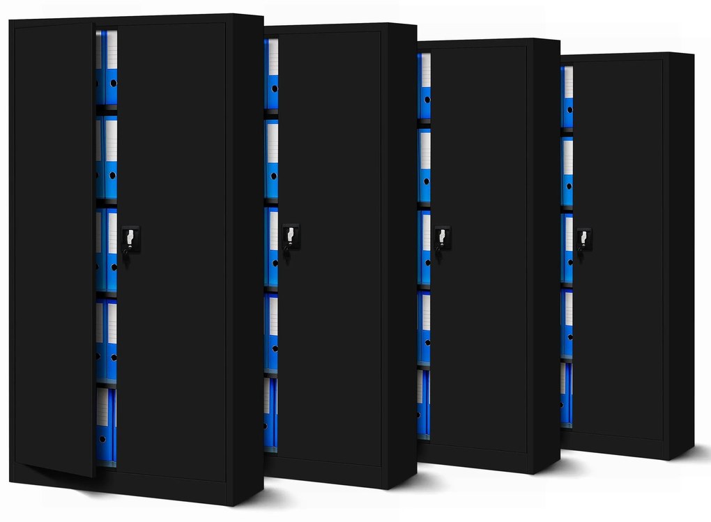 4x készlet fém iratszekrény JAN, 900 x 1850 x 400 mm, fekete