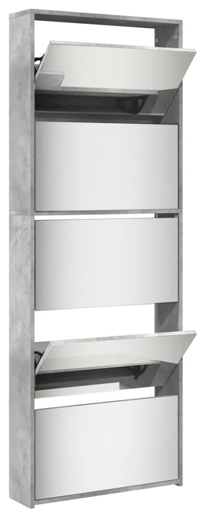 betonszürke 5 szintes cipőszekrény tükörrel 63 x 17 x 169,5 cm