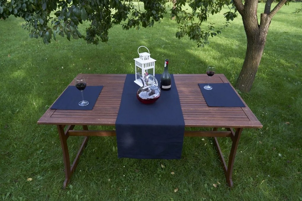 Lenvászon futó natúr abrosz kézzel varrott sötétkék 145x47 cm