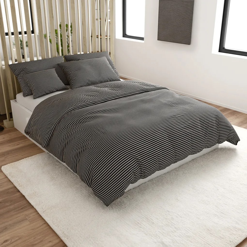 Pamut ágynemű STRAVON fekete-szürke hotel típusú zsebbel Ágyneműhuzat mérete: 70 x 90 cm | 140 x 200 cm