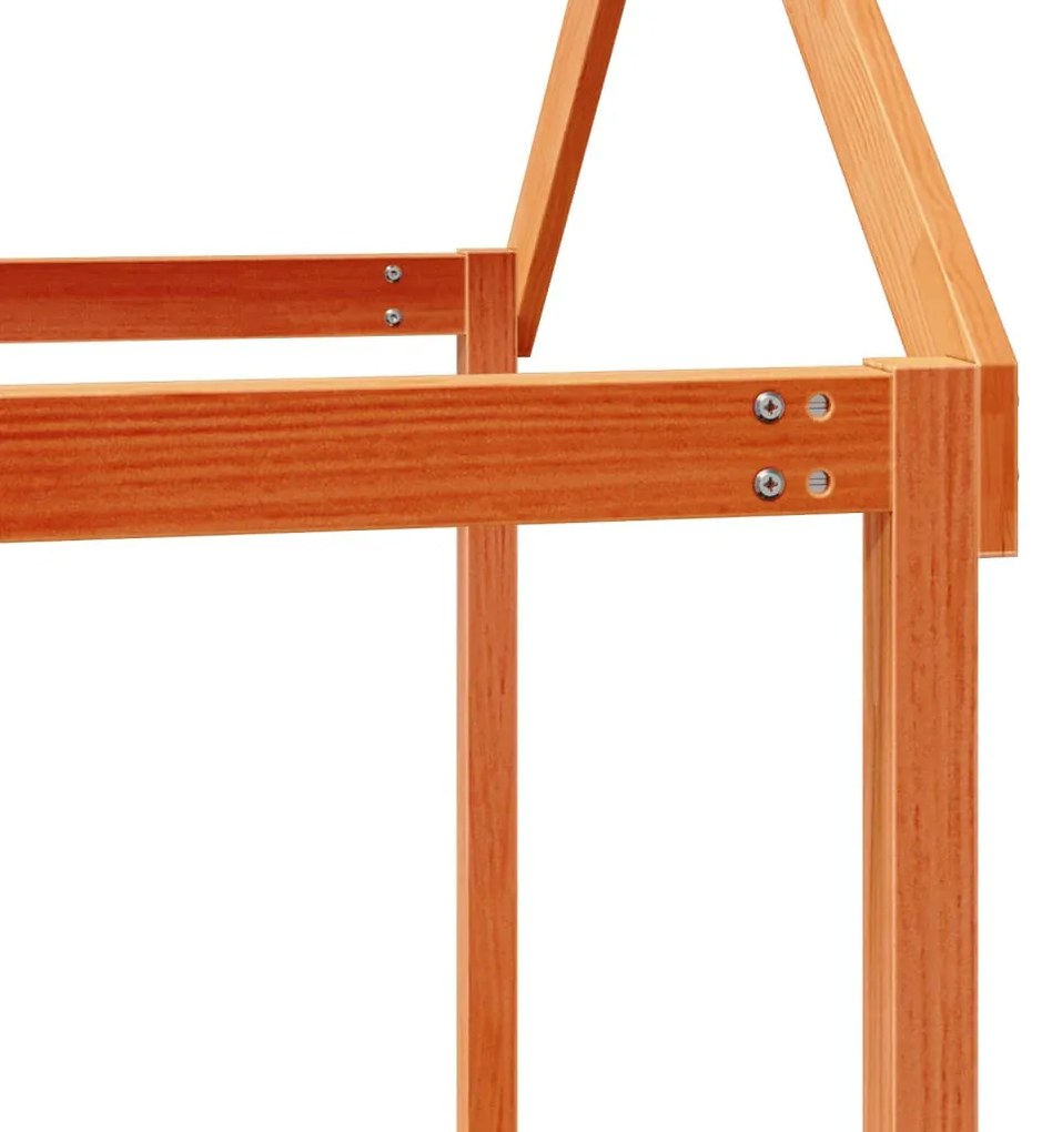viaszbarna tömör fenyőfa ágy emelettel és tetővel 75 x 190 cm
