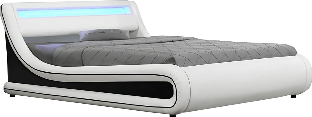 Francia ágy RGB LED világítással, fehér/fekete, 160x200, MANILA NEW