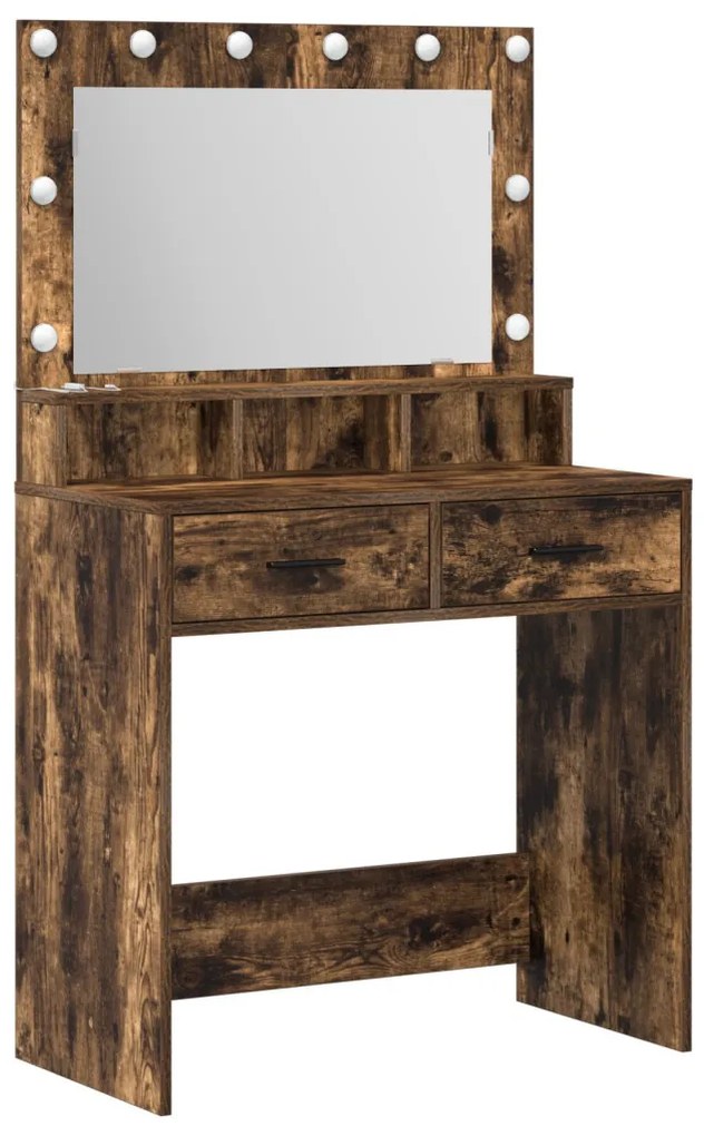 Sminkasztal LED világítással Füstölt tölgy 79x41x135 cm
