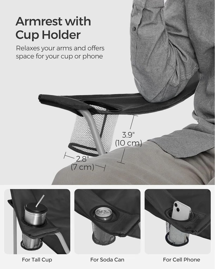 Összecsukható kempingszék 2 db-os, kültéri székek karfával és pohártartóval