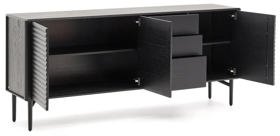 Fekete komód tölgyfa dekorral 200x86x45 cm Lenon – Kave Home