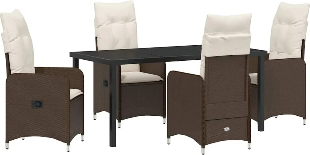 vidaXL Kert étkező szett párnával 5 pcs Barna polirattan