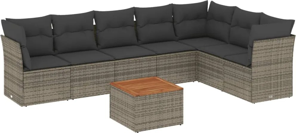 vidaXL 8 részes szürke polyrattan kerti ülőgarnitúra párnákkal